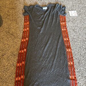 LuLaRoe Gray Maxi Dress with Orange Accents